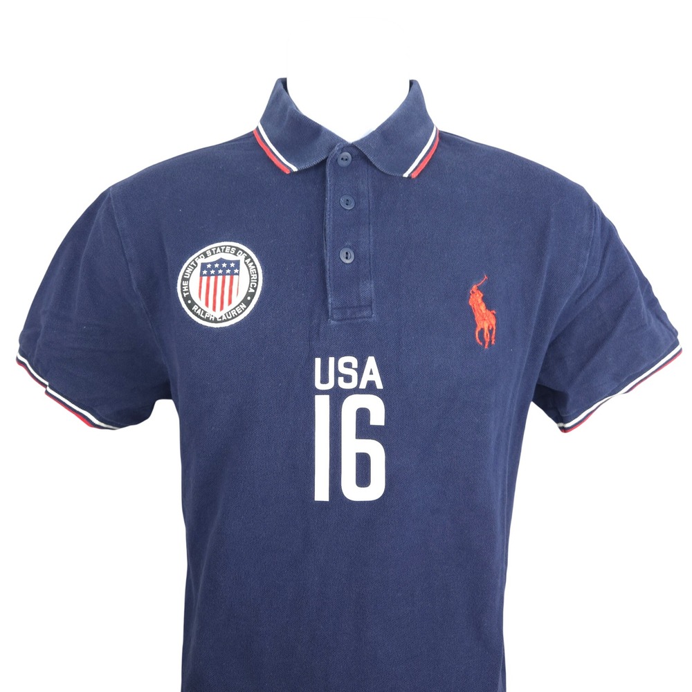 Polo Ralph Lauren Mens Navy Blue Team USA 16 Olympic Custom Fit Polo Shirt Large